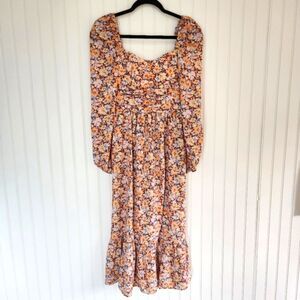 NEW BAND OF THE FREE Pink Floral Smocked Sweetheart Side Slit Midi Dress Small